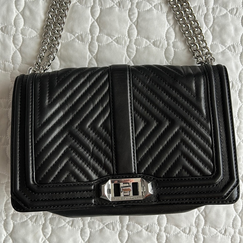 Rebecca Minkoff Chevron Quilted Love Crossbody with Chain Inset